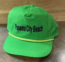 Vintage Panama City Beach Florida Trucker Hat Neon Green Snap Back Rope