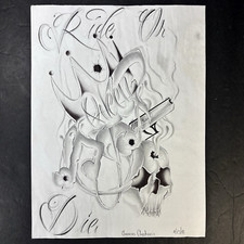 Original Tattoo Flash Art "Ride or Die - Queen" Music Pen Ink Drawing 8.5 X 11