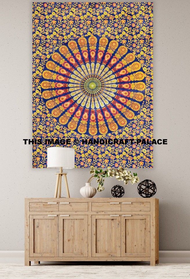 Lot De 5 Tentures Murales Mandala Ethnique, Coton Imprimé Main, Taille Twin 85x55 Pouces, Déco Chambre