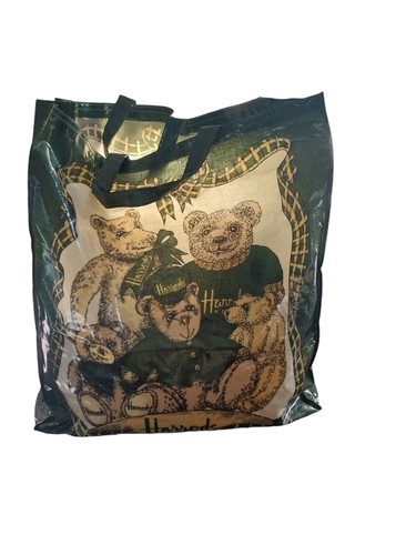 Harrods Knightsbridge Teddy Bears Large PVC Tote Shopping Bag 17"x15" Green READ - Picture 7 of 14