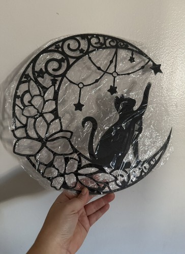 Schwarze Eisen Katze Wanddeko Brandneu Versiegelt Paket Mond Sterne - Bild 3 von 3