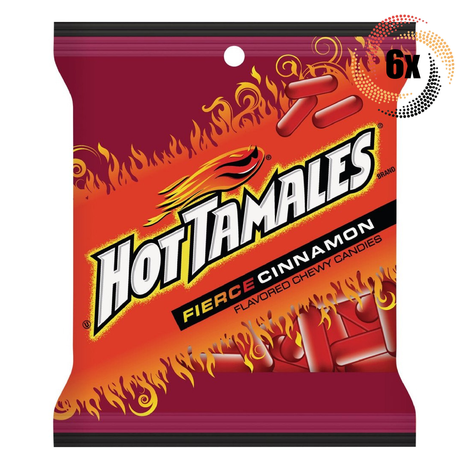 6x Bags Hot Tamales Fierce Cinnamon Flavored Bite Size Chewy Candies | 5oz