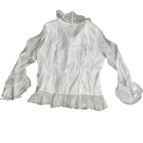 Top de organza Ursime 3XL nuevo con etiquetas blanco puro brillo mangas transparentes cremallera lateral - Imagen 7 de 8