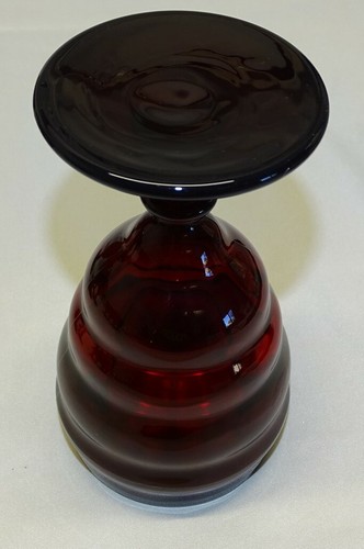 Elegant Ruby Red Horizontal Rings Set of 9 Water Goblets 5 3/4" - Picture 5 of 6