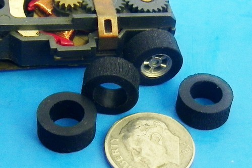 HO Slot Car Aurora AFX  FOUR Super Grip Rubber Rear Tires 4 PC LOT Nice Fit !! - Photo 1/1