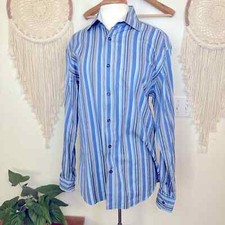Tailerbyrd blue and gray men  s button up dress shirt shaped fit large