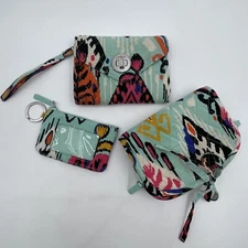 3 Piece Vera Bradley Pueblo Pattern Snap Zip Up Wristlet Wallet Travel Bag VBJ17