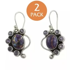 2x Purple Cubic Zircon Leaf Flower Drop Dangle Earring Silver Classy Jewelry