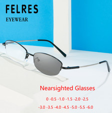 Men Women Myopia Photochromic Nearsighted Glasses Metal Half Frame Sunglasses