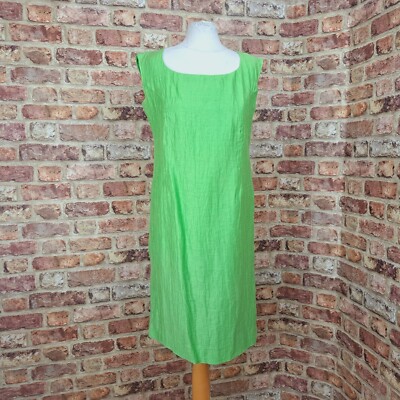 Precis Satin Dress 14 Green Shimmer Linen Knee Length Straight Shift  UK