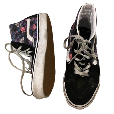 Vans Womens Sneaker Skate Shoes size 10 Black Floral Suede Hi Top 500714