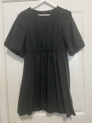 Madewell Cotton Poplin Mini Dress Puffed Bubble Sleeves Black Women's Size  10 | eBay