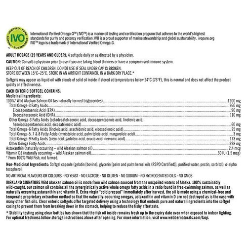 Kirkland Signature 100% Wild Alaskan Salmon Oil 1200mg 320 Softgels - Picture 2 of 2