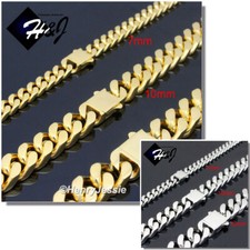16-40"MEN Stainless Steel 7/10/12mm Silver/Gold Plated Miami Cuban Necklace N166