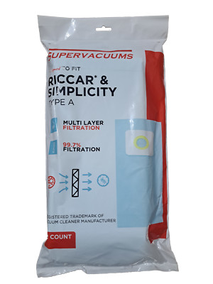 Supervacuums Paper Vacuum Bags for Riccar Type A Vacuum Cleaners - 12 Pack
