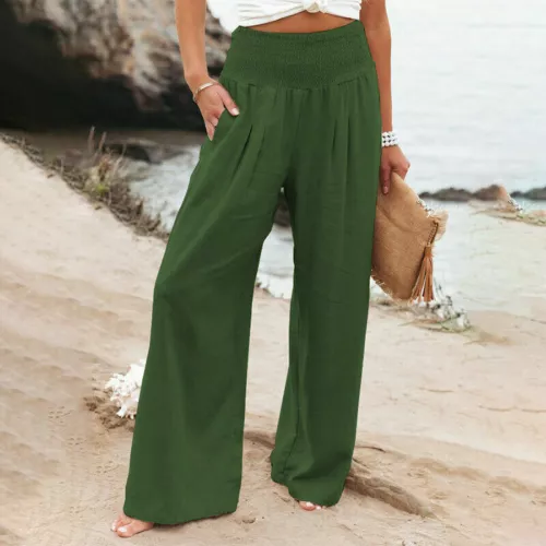 Women's High Waist Cotton Linen Trousers Ladies Casual Baggy Wide Leg Yoga - Picture 3 of 56