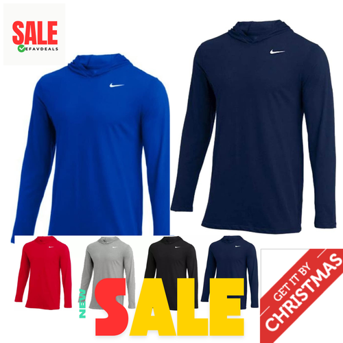 Nike Men's Dri-FIT Long Sleeve Hoodie Tee Black Navy Royal Blue Men’s MEDIUM - Bild 1 von 10