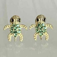 Delicate 2Ct Round Cut Green Peridot Turtle Stud Earrings 14k Yellow Gold Over
