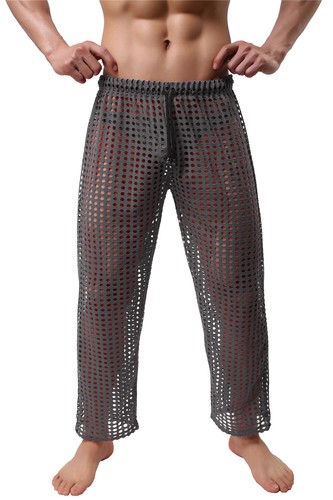 Herren Fischernetz durchsichtige Schlafunterteile Lounge Pyjamahose lose lange Hose - Bild 45 von 57
