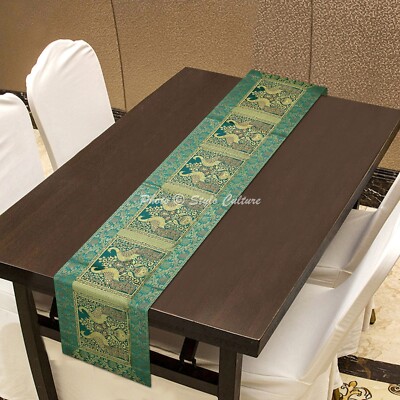 Decorative Brocade Table Runner Jacquard Emerald Peacock Long Coffee Tablecloth