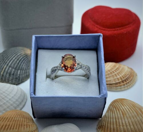 Anello Clinohumite Arancione Riscaldato Certificato 2,5 Ct in Sterling Placcato Oro 18k W. - Foto 9 di 11