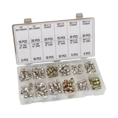 Schmiernippel Sortiment BSP Zoll gerade Fettnippel Set 45° M6 M8 M10 1/4 1/8 130 - Bild 1 von 2