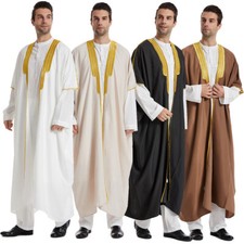 Men Muslim Abaya Dishdash Dubai Saudi Arab Thobe Jubba Thoub Kaftan Open Kimono