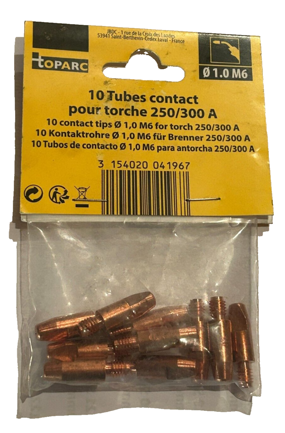 4157 GYS Toparc 10 Contact Tips Ø1.0mm M6 for 250/350A Torch - 041967