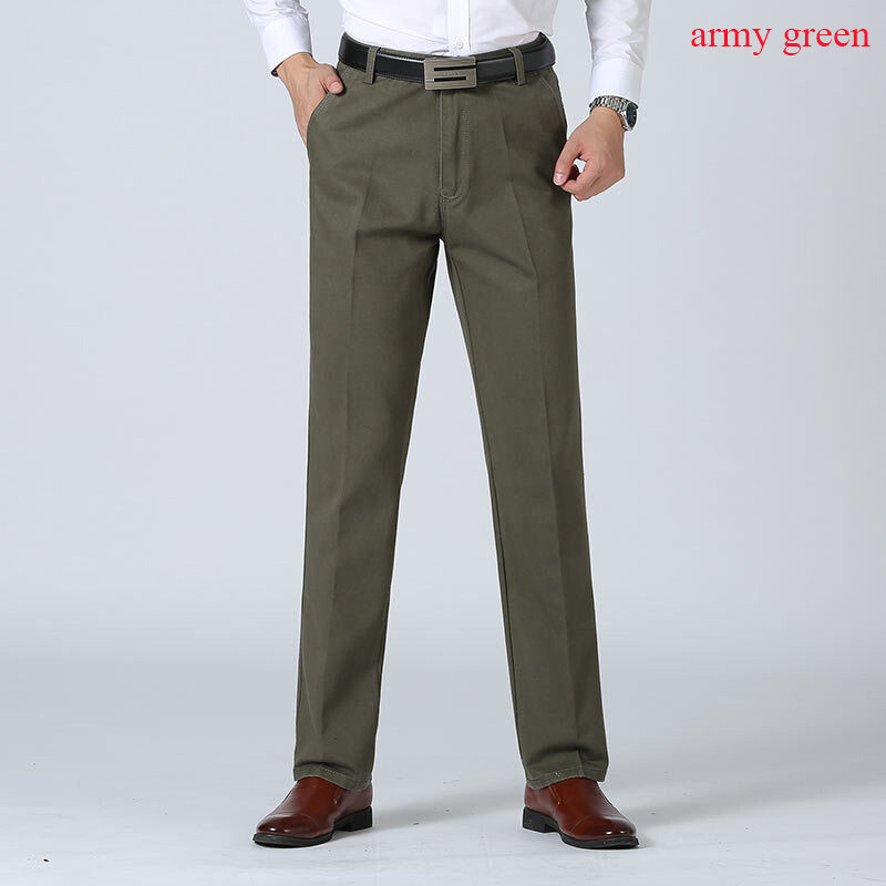 Men's Long Trousers Cargo Pants Cotton Business Casual High Waist