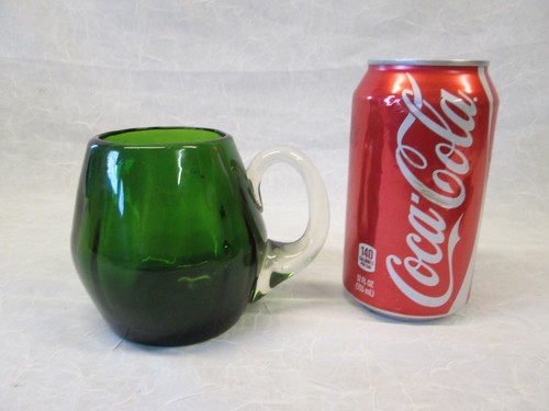 Blenko Art Glass GREEN Mug Cup Clear Applied Handled Handblown Vertical Optic - Picture 3 of 10