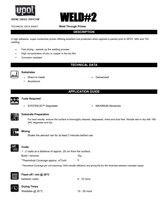 UPOL Weld 2 ZINC Primer Weld Through Aerosol Zinc Rich Primer 450ml
