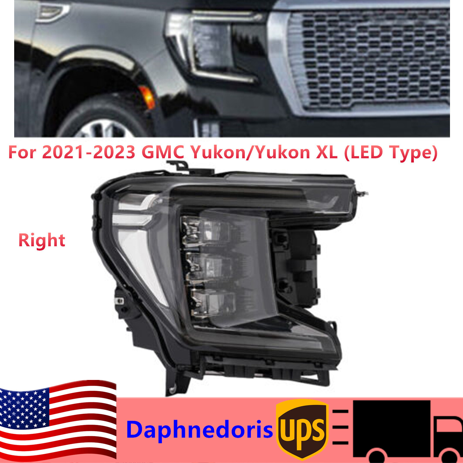 For 2021 2022 2023 GMC Yukon XL SLE SLT LED Headlight Lamp Passenger Right Side