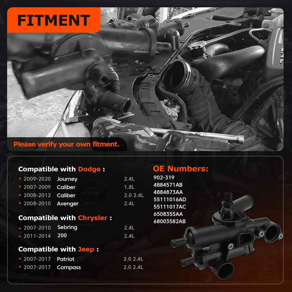 Thermostat Housing Cooling Water Outlet Assembly for Chrysler Dodge Jeep New Foto 2 de 4