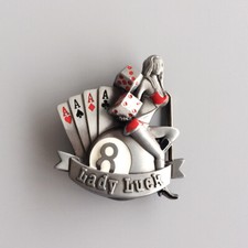 Vintage Lady Luck Casino Gamble Dice Enamel Belt Buckle