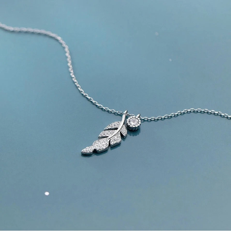 925 Leaf/Feather Angel Memory Pendant Chain Necklace Sterling Silver + Bag UK - Image 3 of 3