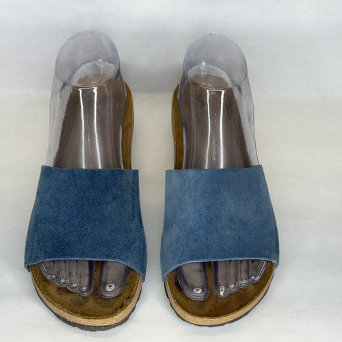 A. Giannetti Mirta Wedge Slip On Sandals Womens Size 6 Blue Suede Leather Italy - Picture 5 of 11