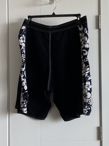 MV Mens Fashion Hawaiian Board Shorts Black with Blue White Floral Size 42 - Picture 2 of 12