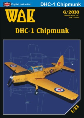 Kartonmodell Schulflugzeug de Havilland Canada DHC-1 Chipmunk 1:33 WAK
