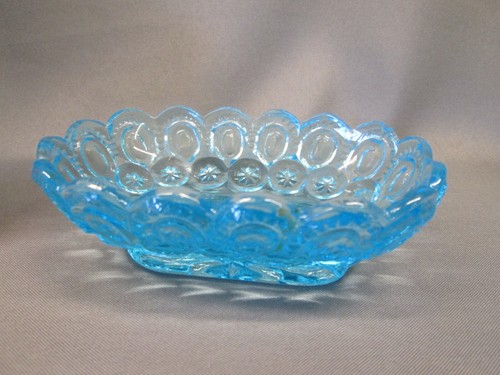 Moon and Stars Pattern Glass Light Electric Blue Fenton LG Wright SOAP DISH - Picture 5 of 8