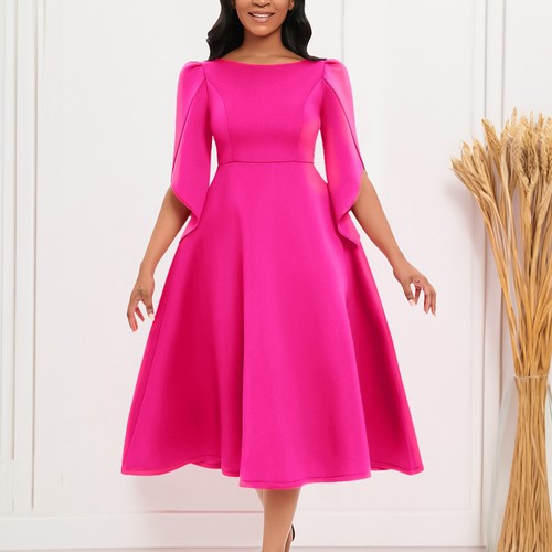 Damen Cocktailkleid Plissee A-Linie Kirche Gästekleid fließend Freizeitkleider - Bild 5 von 63