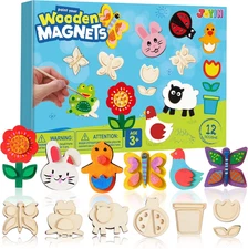 12 Wooden Magnet Creativity Arts & Crafts Painting Kit for Kids, Decorate Your O