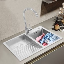 New Stainless Steel Laundry Sink with Faucet  Washboard 2 Basins Welding Sink 