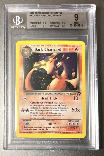 2000 Pokemon Team Rocket Unlimited Dark Charizard Holo R #4 BGS 9 Mint 4/82 Rare
