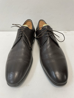 Santoni Pebble Leather Plain Toe Derby Shoe in Dark Brown Size 10 1/2 D $740