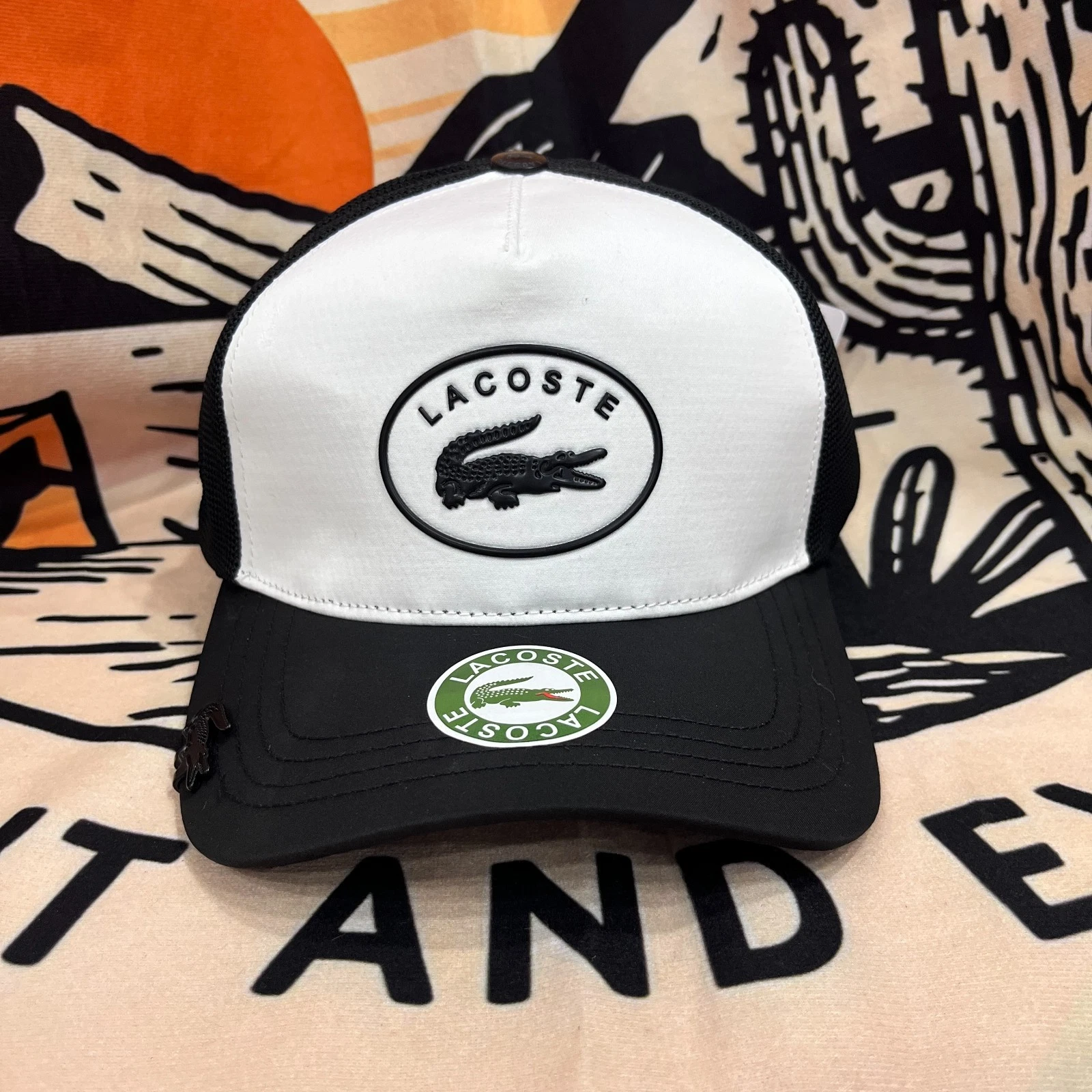 LACOSTE Men's Outdoor Adjustable White&Black Baseball Cap