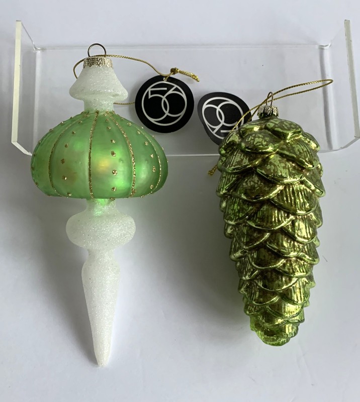Dept 56 Frosted Glass Double Finial Christmas Urchin Ornament  + Pinecone  NEW