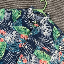 IZOD Saltwater Shirt Mens Large Blue Floral Hawaiian Short Sleeve Button Up
