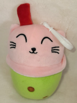 Cutie Buddie Cat Boba 5'' Keychain Plush Pink Green Soft Stuffed Animal Gift Toy