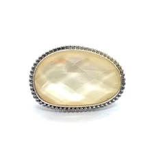 Large Oval Cream Stone Pin Vintage Statement Cocktail Brooch Gift Evening