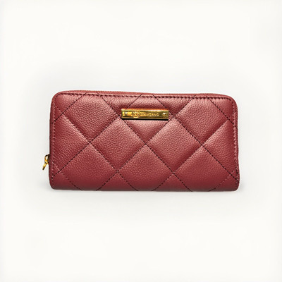 NEW - JOY & IMAN Berry maroon Red Double Zipper Leather Wallet 5×8'' Credit Card 